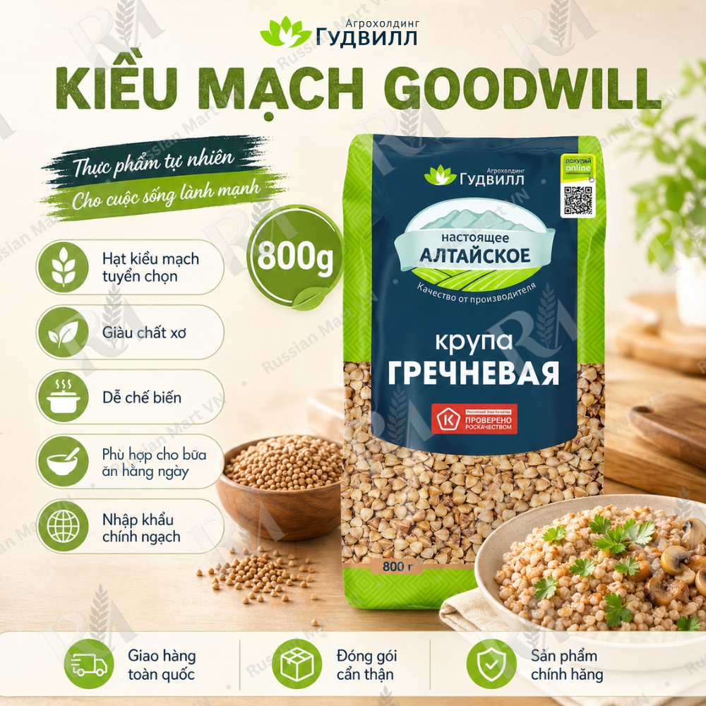 Hạt Kiều Mạch Goodwill 800g - Kiều Mạch Nga Nấu Cháo, Salad, Ăn Kèm Món Mặn, Giàu Chất Xơ, Bữa Ăn Gia Đình