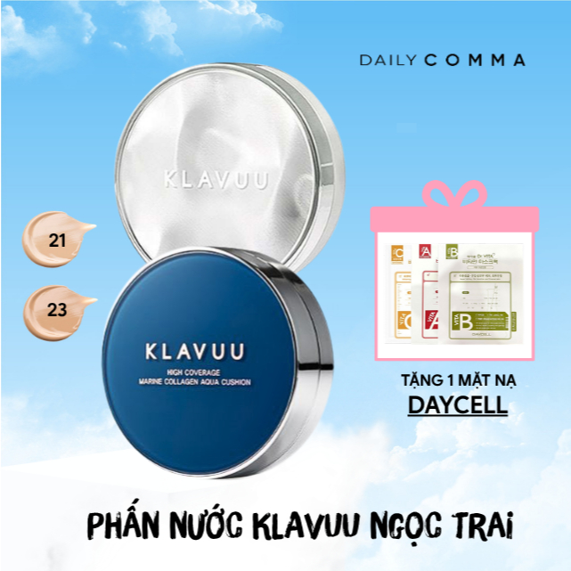[Tặng Mặt Nạ] Phấn Nước Kiềm Dầu Klavuu Cushion - Blue Pearlsation Xám - Xanh 12g