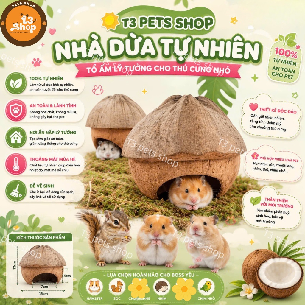 nhà hang dừa cho hamster / sóc / bò sát - T3 PETS SHOP