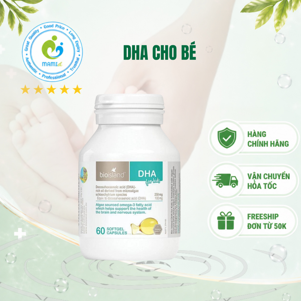 DHA (60v) cho bé, trẻ sơ sinh và phụ nữ mang thai Bioisland DHA For Kids, Úc