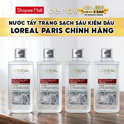 [MINISIZE] Combo 4 Nước tẩy trang đa năng 3-in-1 L'Oreal Paris Crystal Revitalift Micellar cho da dầu mụn 95mlx4