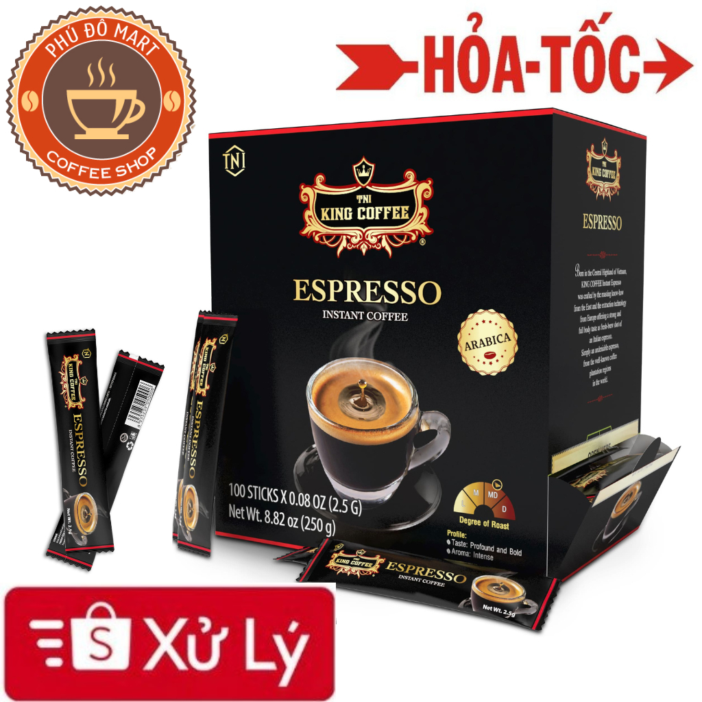 Cà Phê Hoà Tan Đen King Coffee Espresso Instant Box 100 Sticks * 2.5g