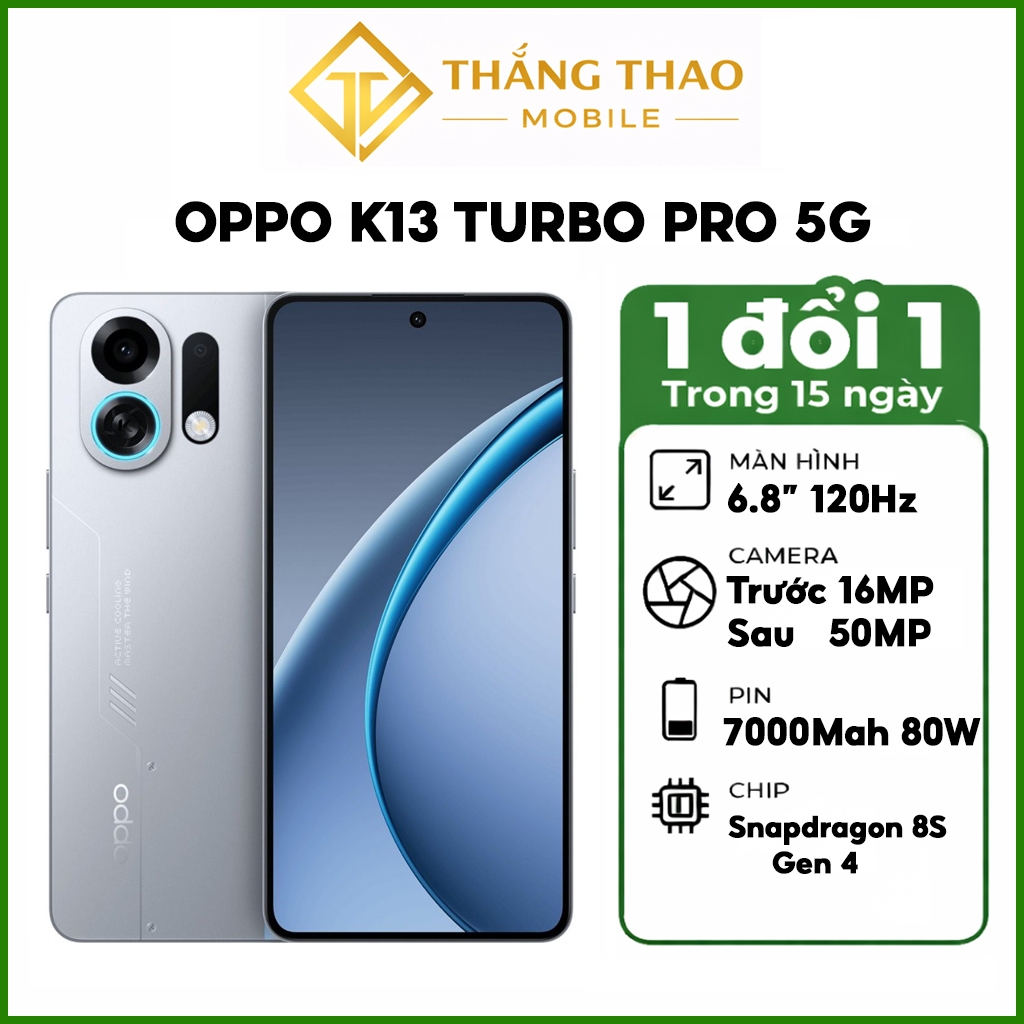 Điện thoại OPPO K13 Turbo Pro 5G (12GB/256GB),Snapdragon 8s Gen 4 ,Màn hình amoled 6.8", Rom tiếng v