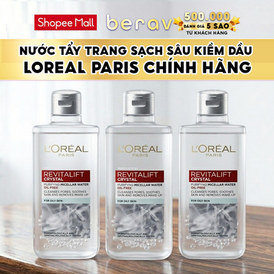[MINISIZE] Combo 3 Nước tẩy trang đa năng 3-in-1 L'Oreal Paris Crystal Revitalift Micellar cho da dầu mụn 95mlx3