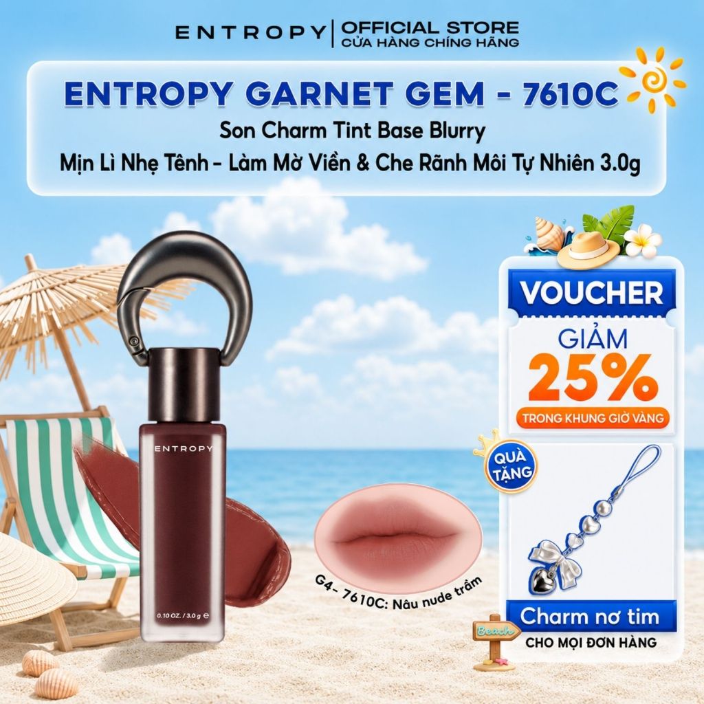ENTROPY Garnet Gem- 7610C Son Charm Tint Base Blurry Mịn Lì Nhẹ Tênh – Làm Mờ Viền & Che Rãnh Môi Tự