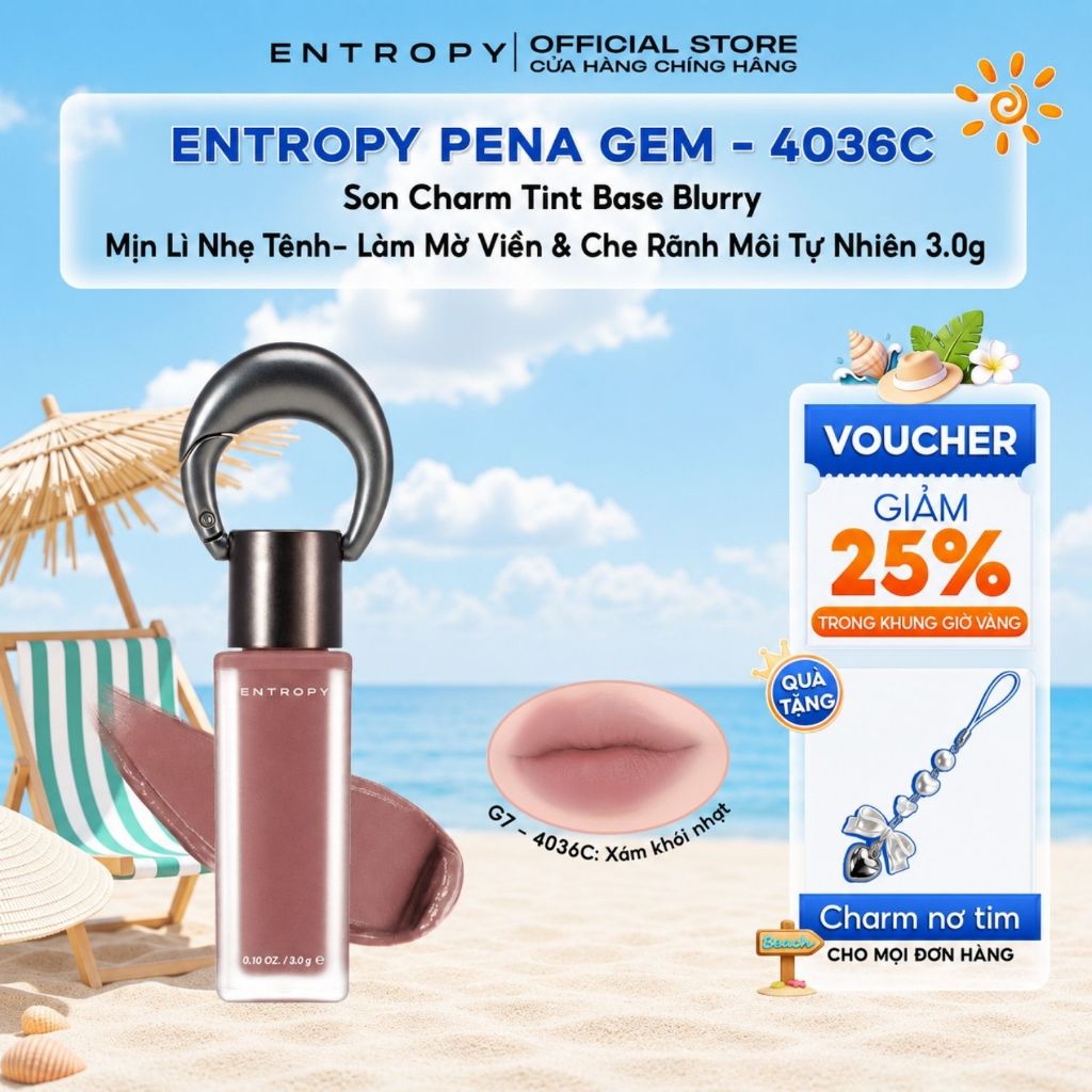 ENTROPY Pena Gem- 4036C Son Charm Tint Base Blurry Mịn Lì Nhẹ Tênh – Làm Mờ Viền & Che Rãnh Môi 3.0g