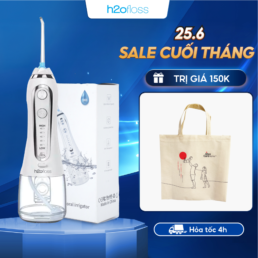 Máy tăm nước cầm tay H2ofloss HF-6P, BH 12tháng, khoang nước 300ml, 5 mức áp lực nước, công nghệ són