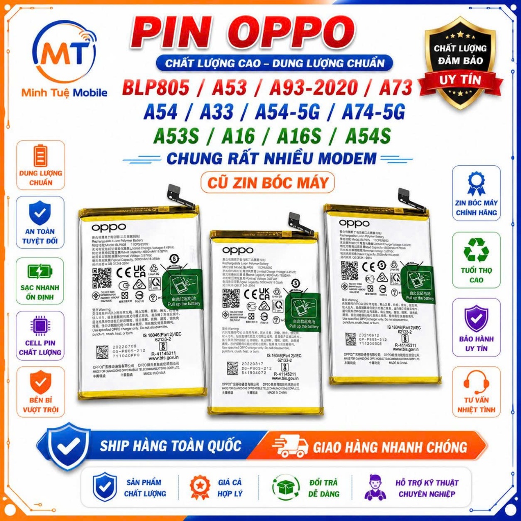 Pin Oppo BLP805 / A53/ A93,A73 / A54 / A33/ A54 5G / A74/ A53S / A16 / A16S / A54S,cũ bóc máy