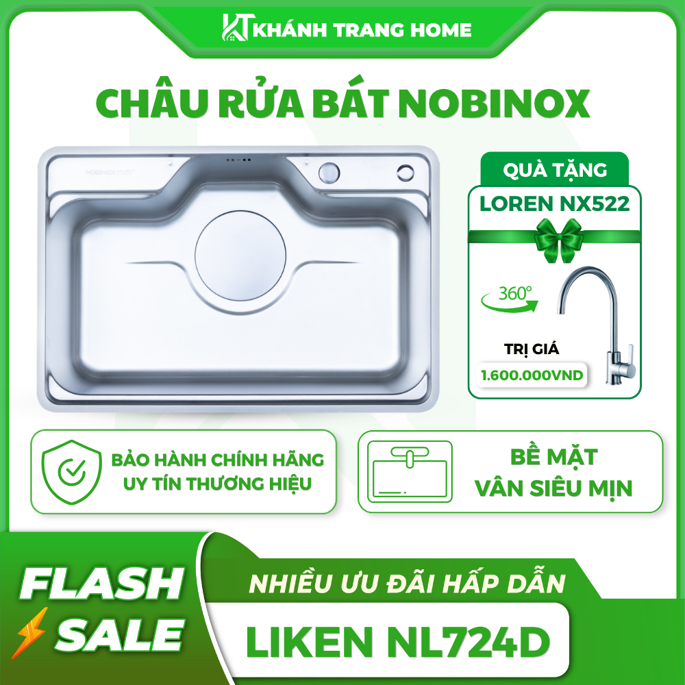 Chậu rửa bát NOBINOX LIKEN NL724D vân siêu mịn chống xước, bảo hành lên đến 10 năm