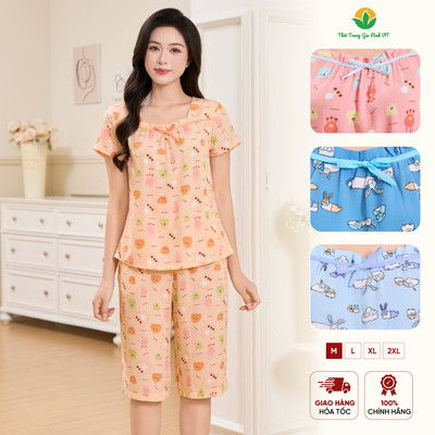 Đồ bộ mặc nhà nữ lanh tole thoáng mát, áo cộc tay quần lửng họa tiết trẻ trung B06.6038