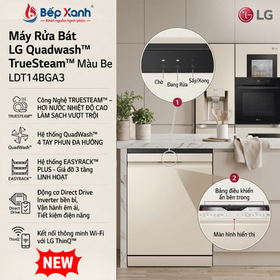 [Tặng 30 viên PINECARE] Máy Rửa Bát 14 Bộ LG Quadwash TrueSteam™ LDT14SVA4, LDT14BGA3