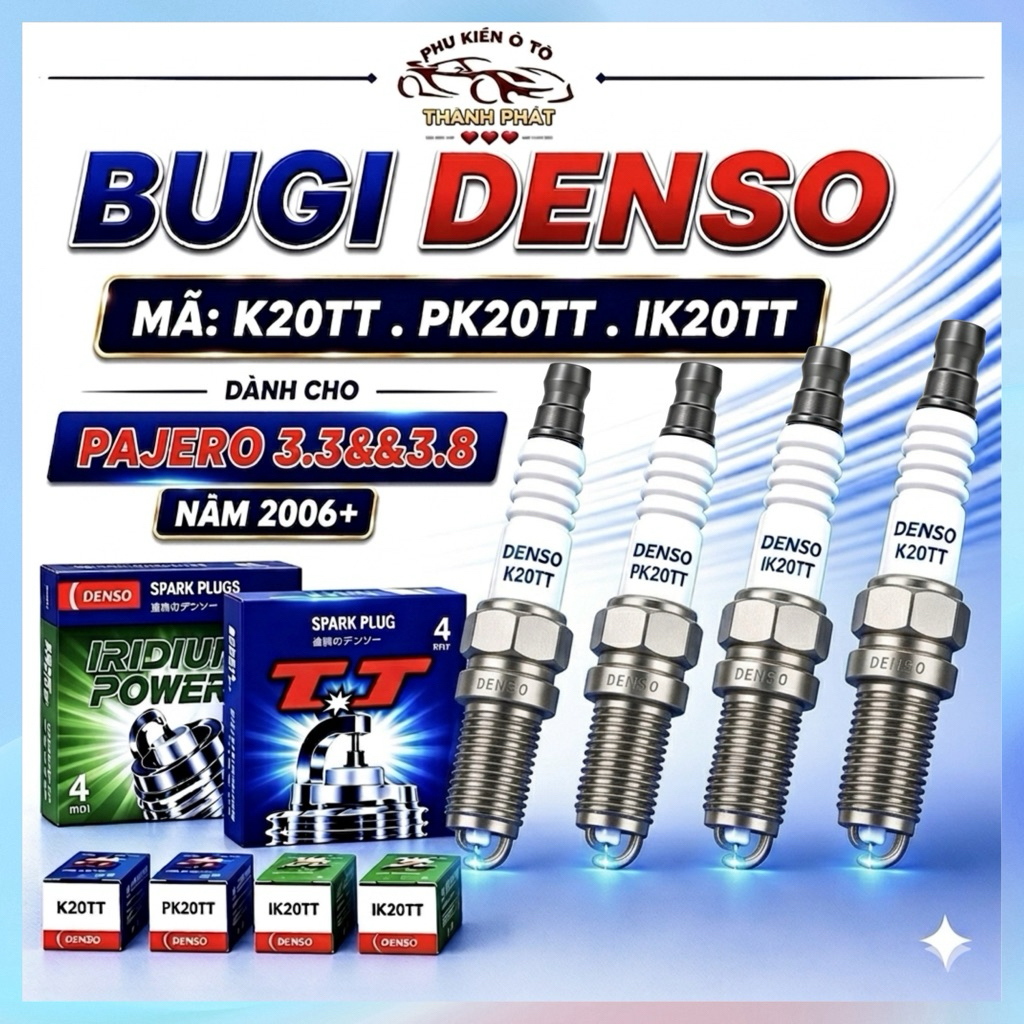Bộ 4 Bugi Denso Chính Hãng  Mã K20TT PK20TT IK20TT Cho Xe Mitsubishi Pajero 3.3 Và 3.8 Đời Từ 2006+