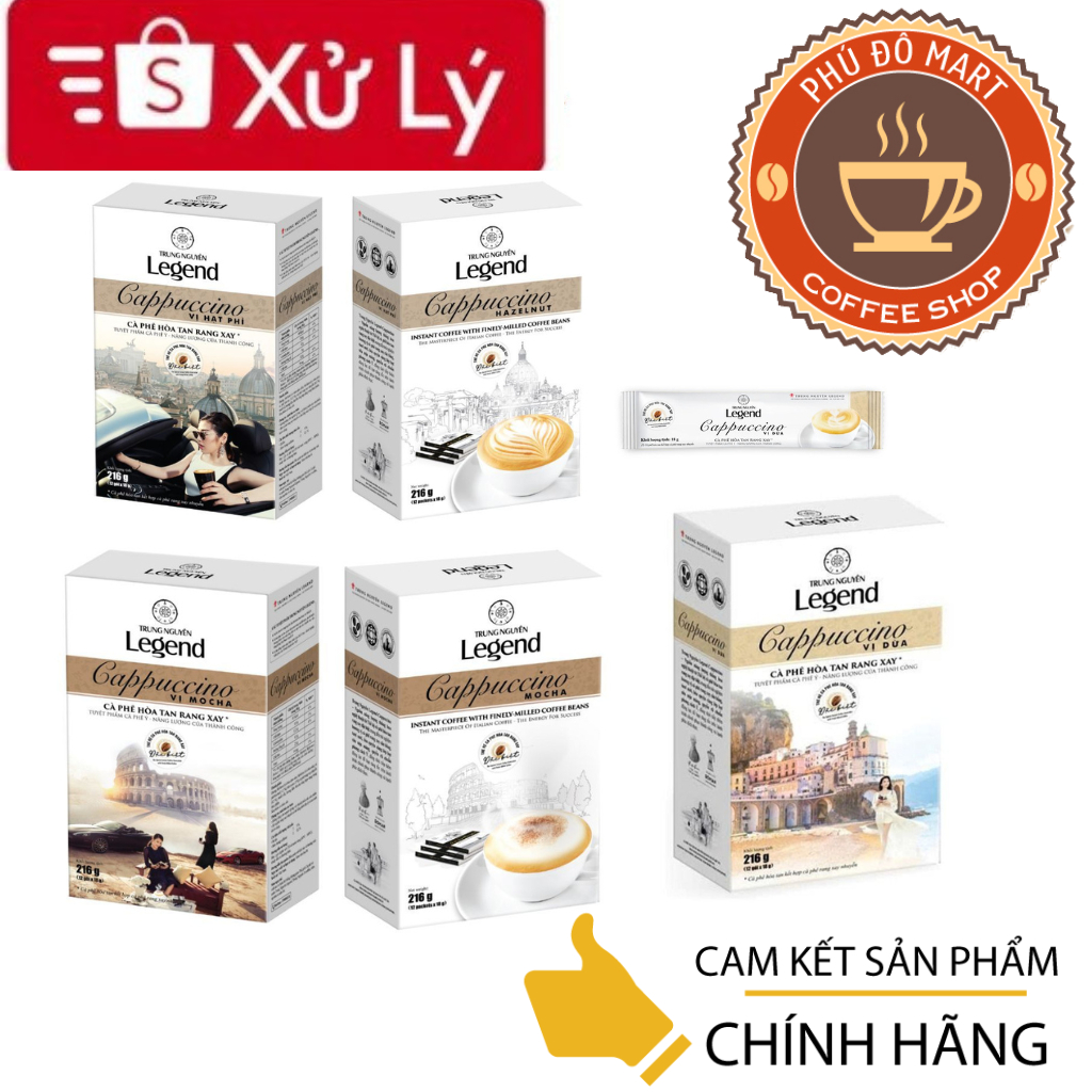 Cà Phê Hòa Tan Trung Nguyên Legend Cappuccino Vị Hazelnut / Mocha / Coconut Hộp12 Sticks 18gr