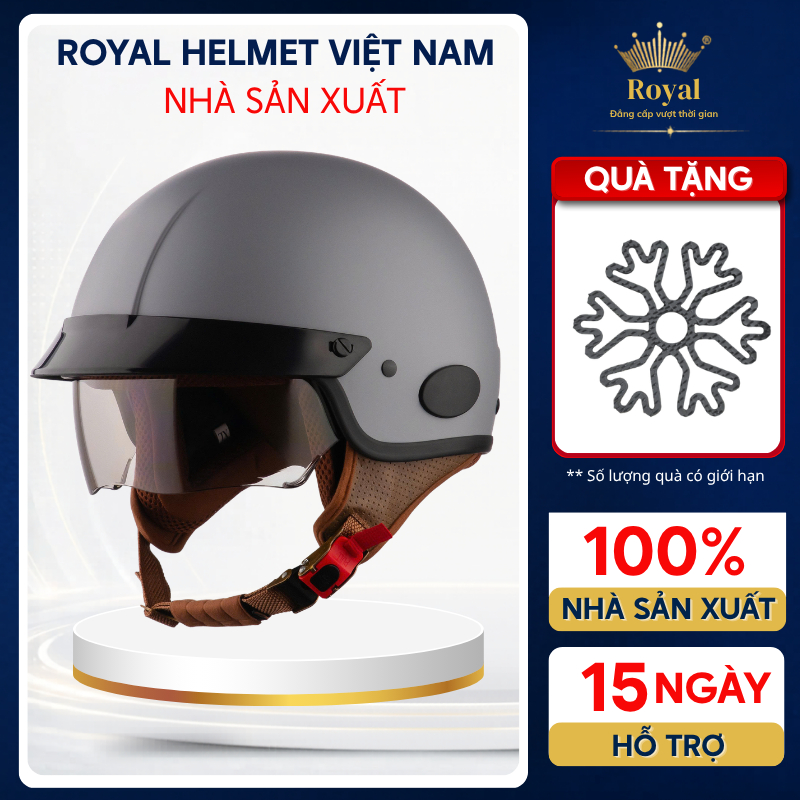Mũ Bảo Hiểm Royal Chính Hãng M199 Kính Âm Nửa mặt Form 2/3 Cho Nam Nữ Royal Helmet VietNam