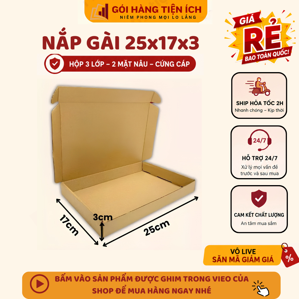 Combo 100 carton nắp cài 25x17x3, hộp giấy đóng hàng đựng trang sức, phụ kiện giá rẻ