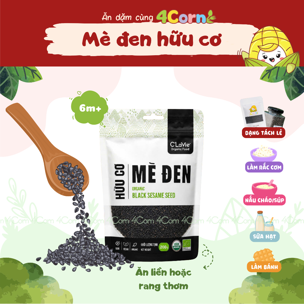 Hạt MÈ ĐEN hữu cơ C'lavie - Cho bé 6m+