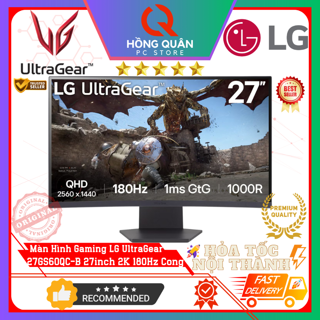 Màn Hình LG UltraGear 27GS60QC-B 27inch 2K QHD 180Hz 1ms GtG VA Cong New - Hàng Chính Hãng