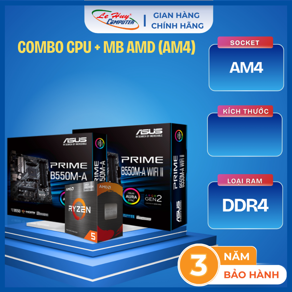Combo Gear PC AMD CPU 5600G Box CH + MB ASUS Prime B550M-A/ Prime B550M-A WIFI II - Hàng Chính Hãng