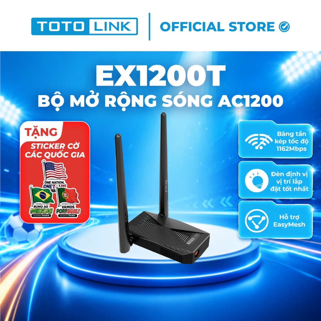Bộ mở rộng sóng Wi-Fi TOTOLINK EX1200T-V2 băng tần kép chuẩn AC1200Mbps
