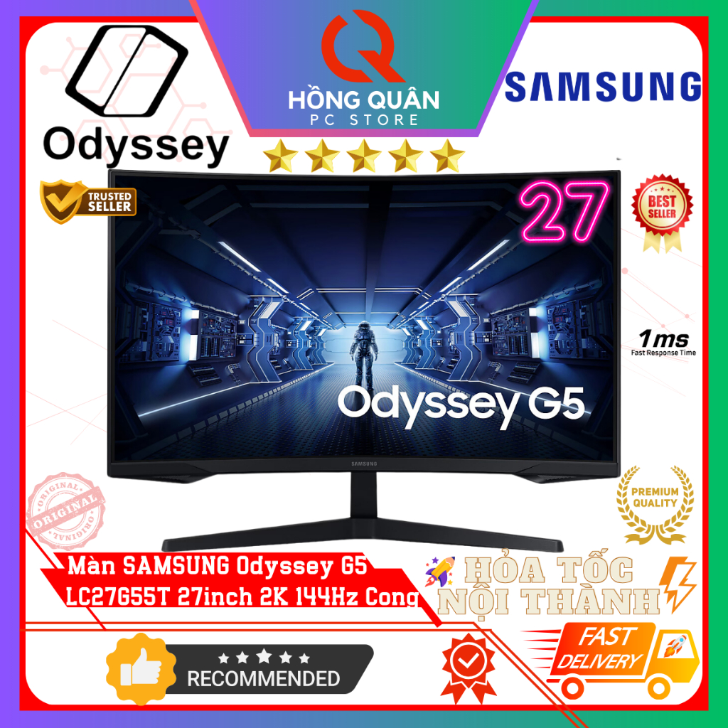 Màn Hình Cong Gaming SAMSUNG Odyssey G5 27G55 27inch 2K 144Hz 1ms FreeSync New - Hàng Chính Hãng Bảo
