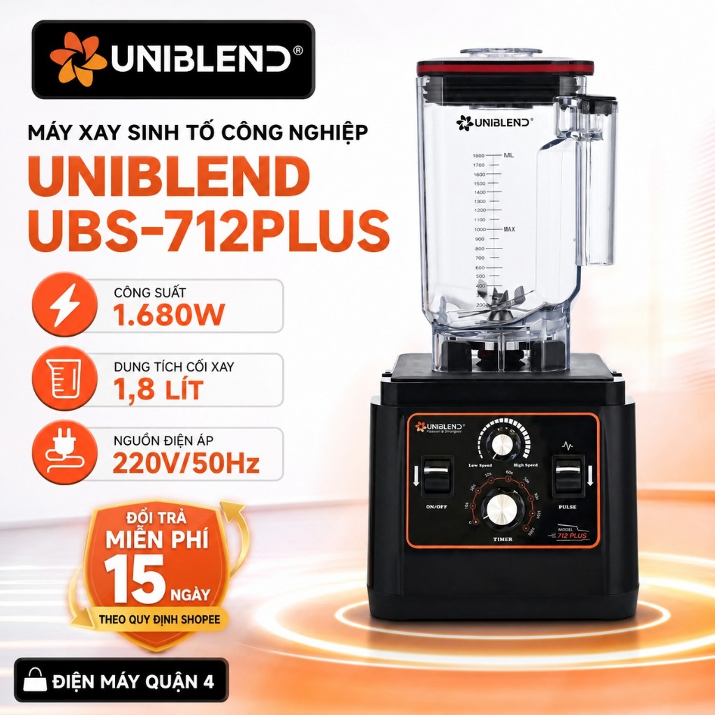 Máy Xay Sinh Tố Công Nghiệp Uniblend  UBS-712 PLUS / UB-712 PLUS Hẹn Giờ 8 Mức, 1680W, 1.8L UBS 712P