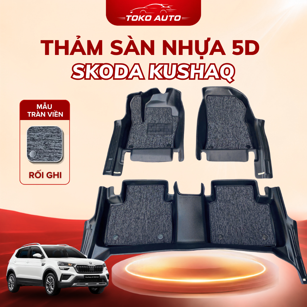 Thảm lót sàn NHỰA 5D xe SKODA KUSHAQ, Skoda Kushaq Mẫu TPE Tràn viền bậc cửa, Dễ vệ sinh- Mẫu MĐ
