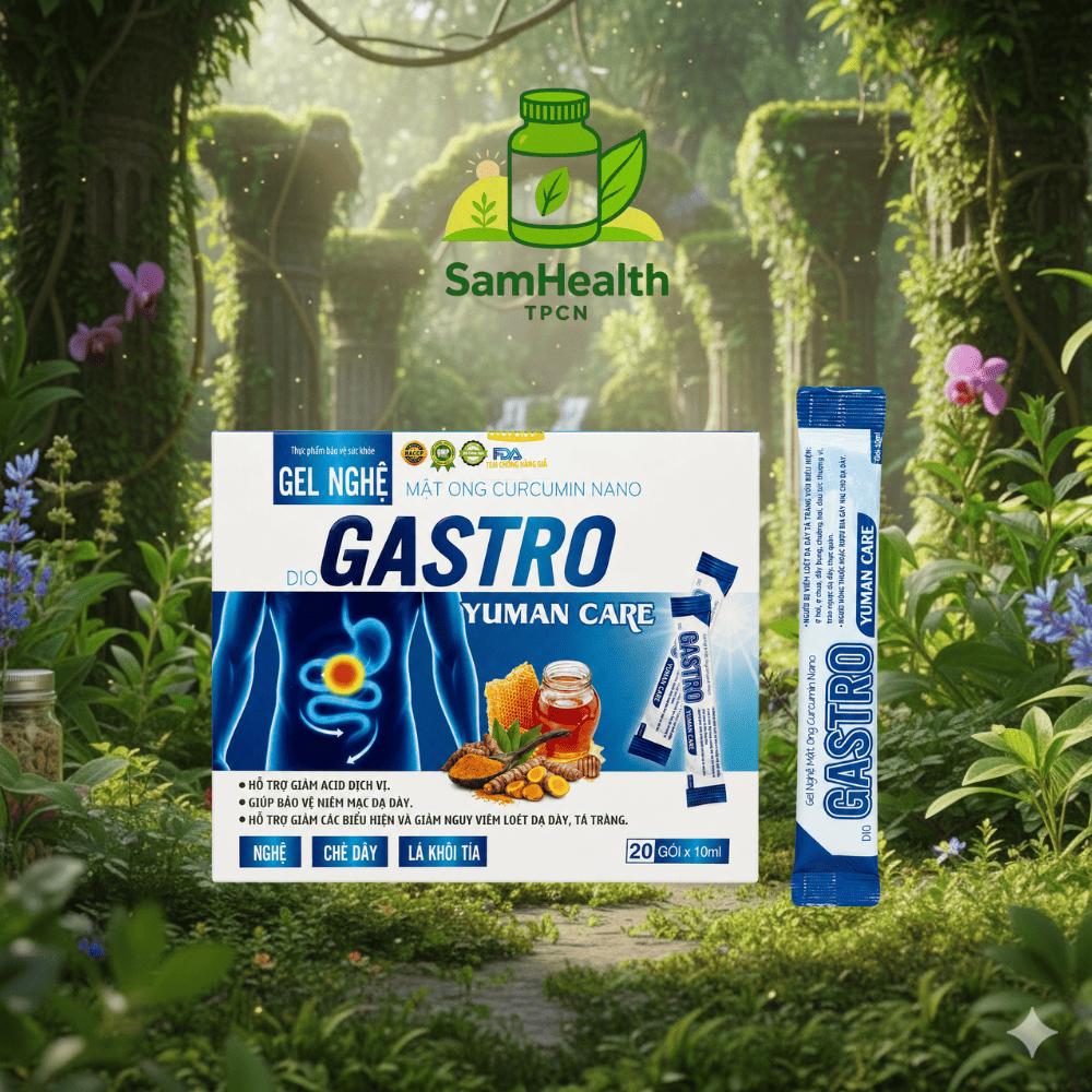 Gel Nghệ Mật Ong Curcumin Nano Dio-Gastro Hỗ trợ giảm acid dịch vị, bảo vệ niêm mạc dạ dày 20 Gói /H