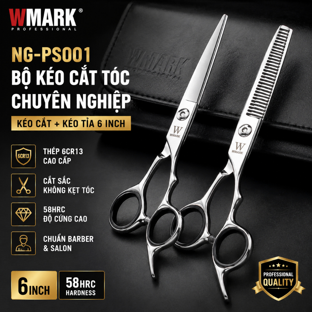 Bộ Kéo Cắt Tóc Chuyên Nghiệp AKUMA CV26 6 Inch - Thép Nhật Cao Cấp, Kéo Tỉa Salon Kèm Bao Da