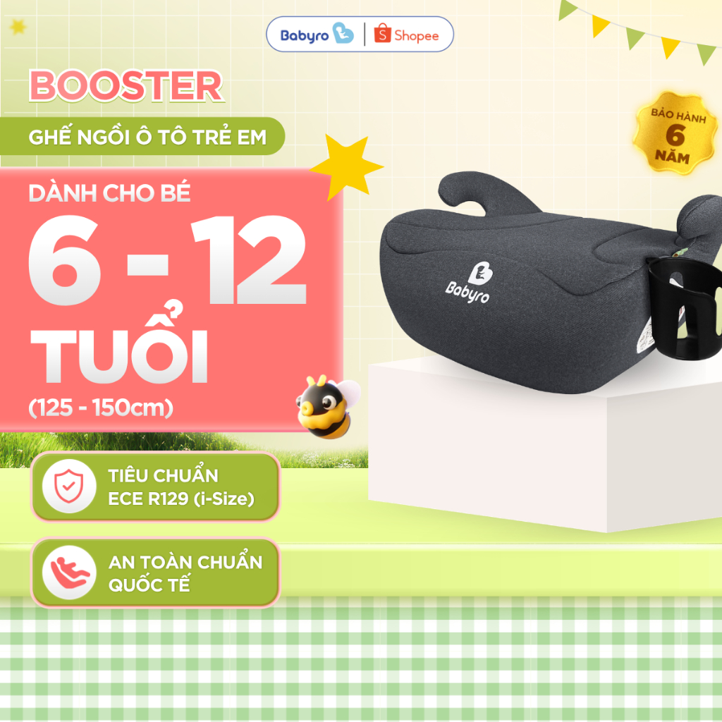 Ghế Ngồi Ô Tô Cho Bé BABYRO BOOSTER Ghế Nâng Chiều Cao Cho Trẻ Em 6-12 Tuổi, Tiêu Chuẩn ECE-R129