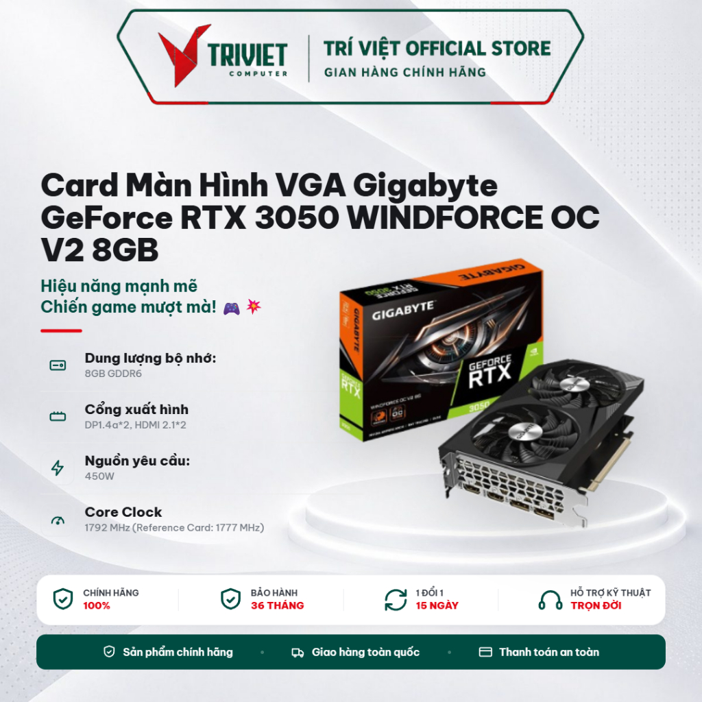 Card Màn Hình VGA Gigabyte GeForce RTX 3050 WINDFORCE OC V2 8GB (N3050WF2OCV2-8GD)