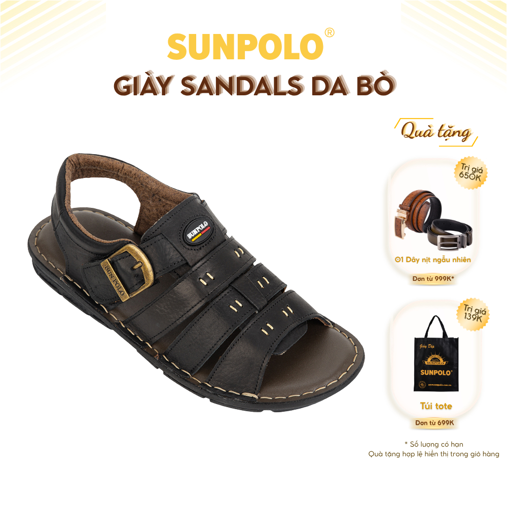 Xăng Đan Nam Da Bò SUNPOLO Đen SDA006