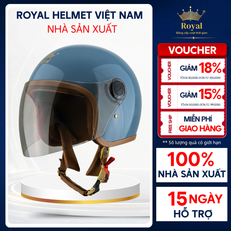 Mũ Bảo Hiểm 3/4 Royal M339 Chính Hãng Kính Dài Chắn Bụi Cho Nam Nữ Royal Helmet VietNam