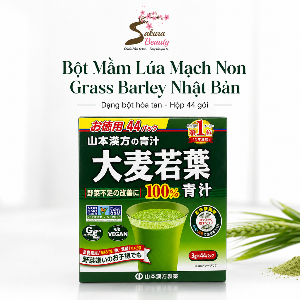 Bột Mầm Lúa Mạch Non Grass Barley Nhật Bản Dạng Bột Hòa Tan - Hộp 44 Gói