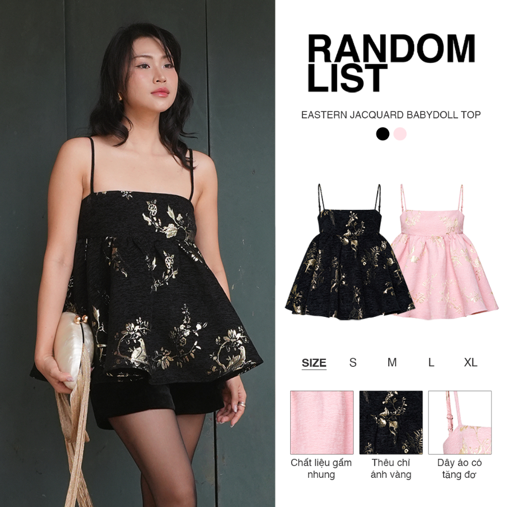 RANDOMLIST - Áo gấm nhung thêu hoạ tiết Á Đông - Eastern Jacquard Babydoll top