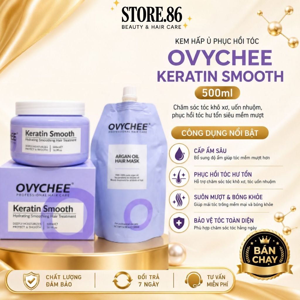 Mặt Nạ Ủ Tóc OVYCHEE Keratin Smooth & Argan Oil 500ml | Phục Hồi Tóc Khô Xơ Yếu Nát