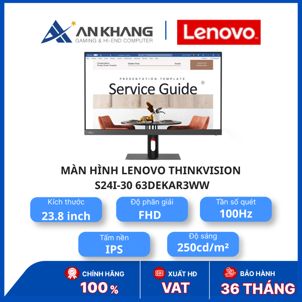 Màn hình Lenovo ThinkVision S24i-30 63DEKAR3WW | 23.8 inch FHD | IPS | 100Hz | 99% sRGB | Chính hãng