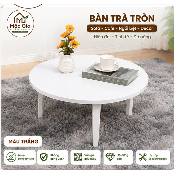 Bàn Trà Tròn Sofa Gỗ MDF Thông Minh, Chống Trầy Xước - Bàn Cafe Ngồi Bệt Decor Phòng Khách Hiện Đại 