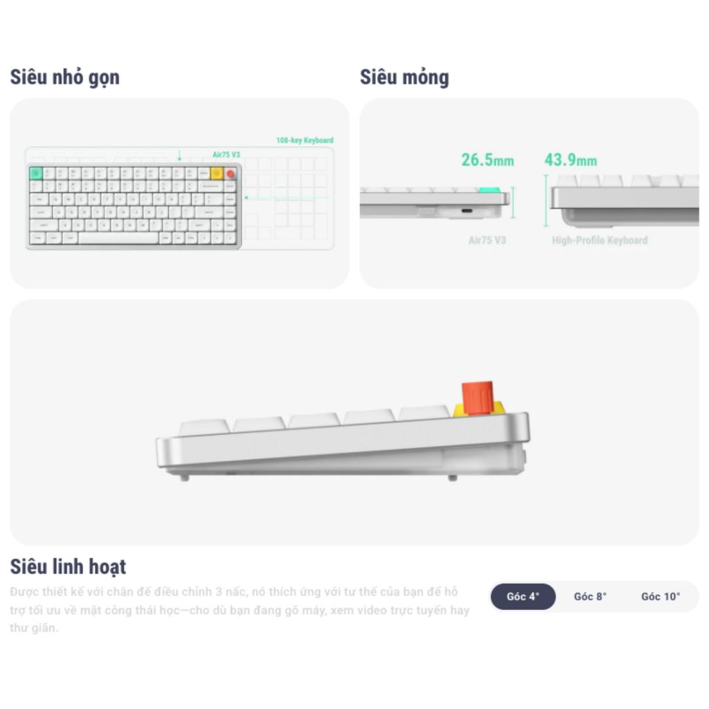 Bàn phím cơ NuPhy Air75 V3 | 84 phím | Nano Switch | Bluetooth / 2.4GHz / USB-C | Pin 4000mAh | RGB | BigBuy360 - bigbuy360.vn