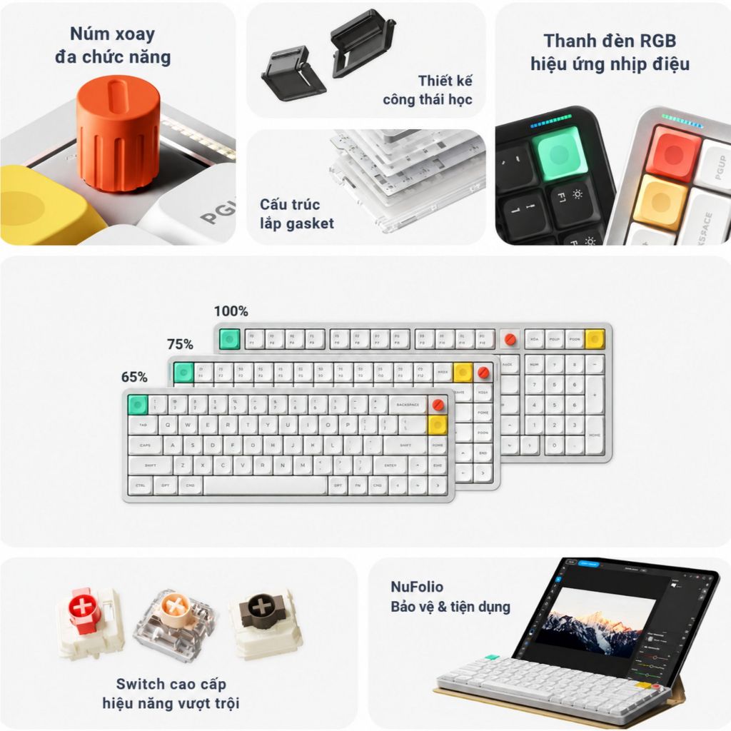 Bàn phím cơ NuPhy Air75 V3 | 84 phím | Nano Switch | Bluetooth / 2.4GHz / USB-C | Pin 4000mAh | RGB | BigBuy360 - bigbuy360.vn