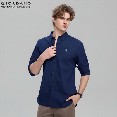 GIORDANO Áo Sơ Mi Dài Tay Nam Thêu Logo Sư Tử Cotton Oxford Lion Shirt 01046083