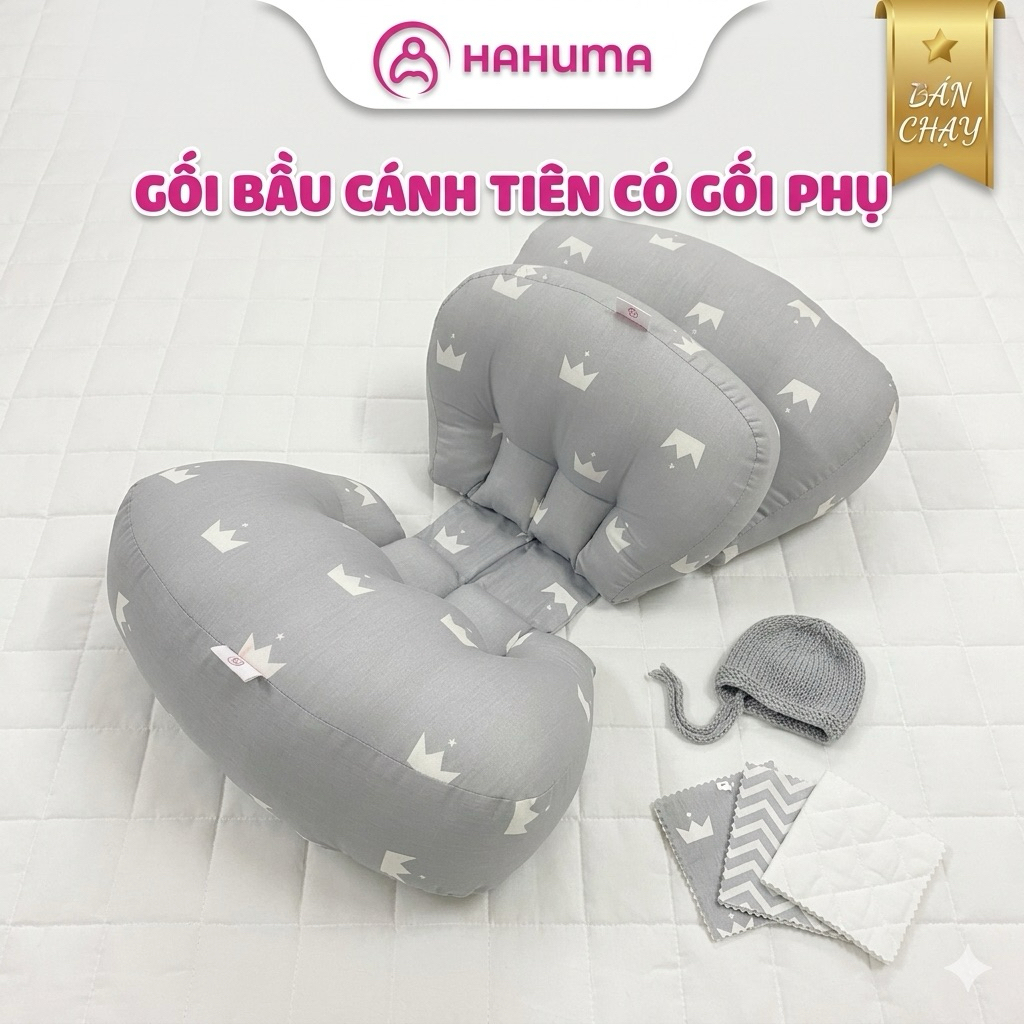 Gối Cánh Tiên Bà Bầu HAHUMA - Nâng Đỡ Bụng Bầu, Giảm Đau Lưng, Ngủ Ngon