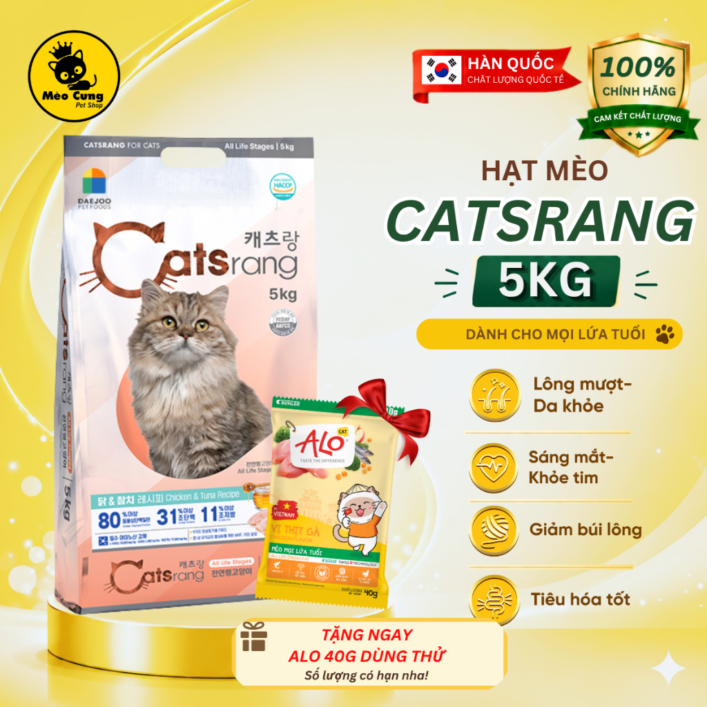 Hạt Mèo Catsrang 5kg Chính Hãng - Cho Mèo Mọi Lứa Tuổi, Dễ Tiêu Hóa, Hàn Quốc