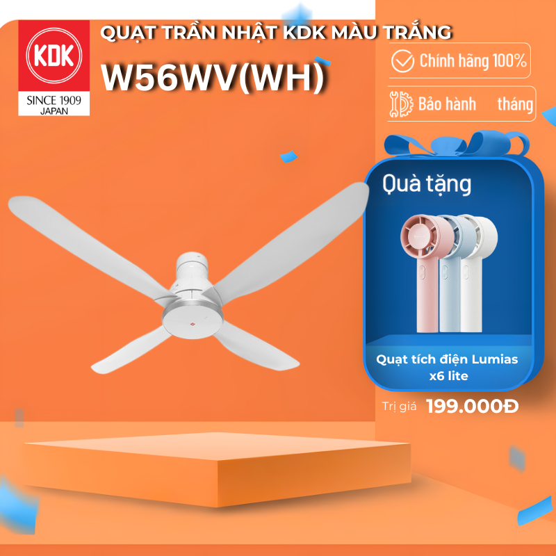 Quạt trần KDK màu Trắng W56WV(WH) - Bảo Hành Chính Hãng KDK