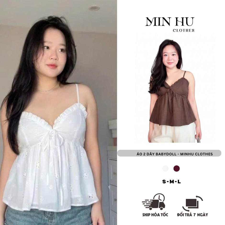 Áo Babydoll 2 Dây Cổ V Phối Nơ Họa Tiết Hoa Cúc Đục Lỗ MINHU CLOTHES Có Freesize và Bigsize [A02]