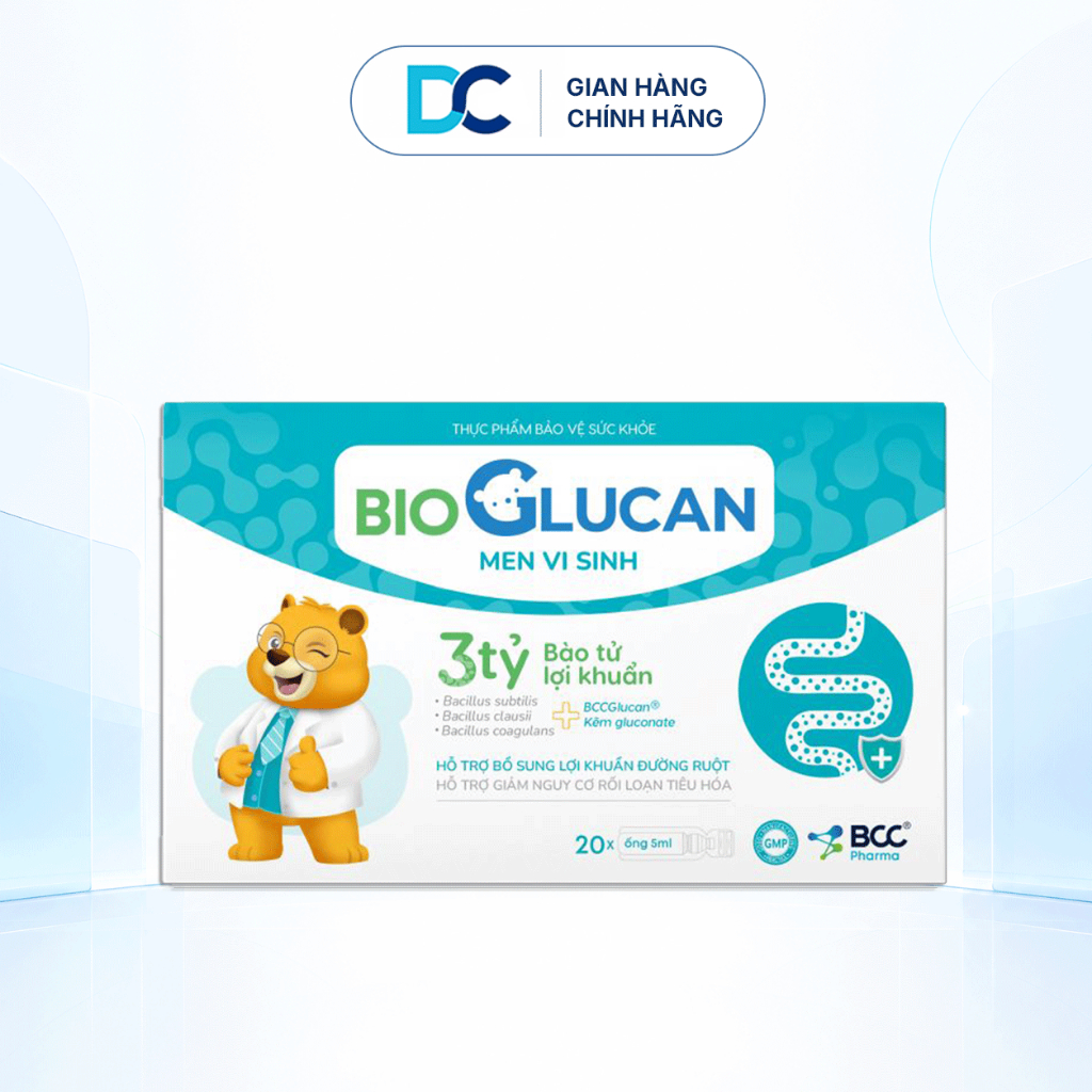 BioGlucan Men Vi Sinh 3 Tỷ Bào Tử Lợi Khuẩn BCC Pharma, Hỗ Trợ Đường Ruột, Hộp 20 Ống x 5ml