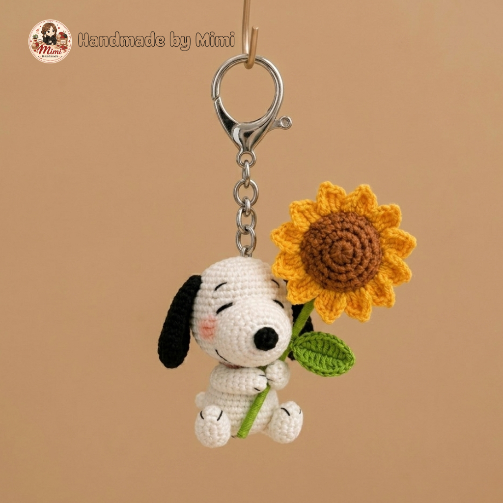Móc Khóa Snoopy Móc Len Handmade Mimi, Búp Bê Chó Snoopy Amigurumi, Túi Hoa Hướng Dương Móc Len Dễ T