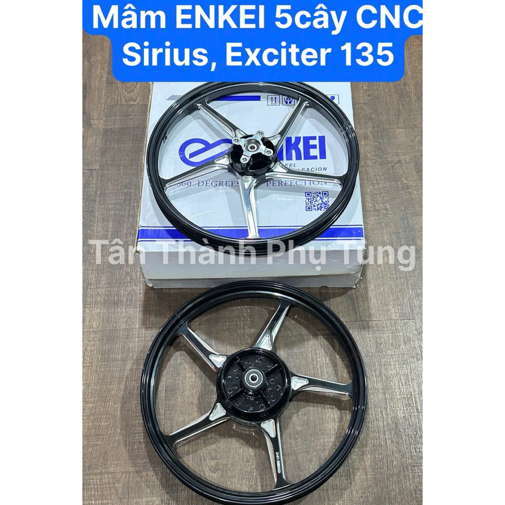 Mâm ENKEI 5cây CNC Sirius, Exciter 135 - màu đen