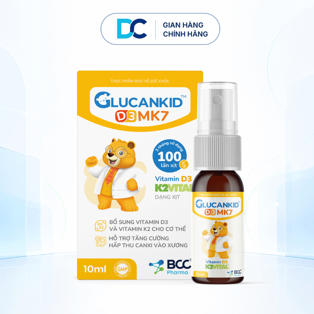 Glucankid D3MK7 hỗ trợ hấp thu canxi, D3 K2, dạng xịt cho bé từ 3 tháng, lọ 10ml | BCC Pharma