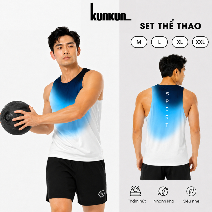 Áo Thun Ba Lỗ Thể Thao Phối Màu Ombre Chất Thun Lạnh Polyester - KunKun - BLN020