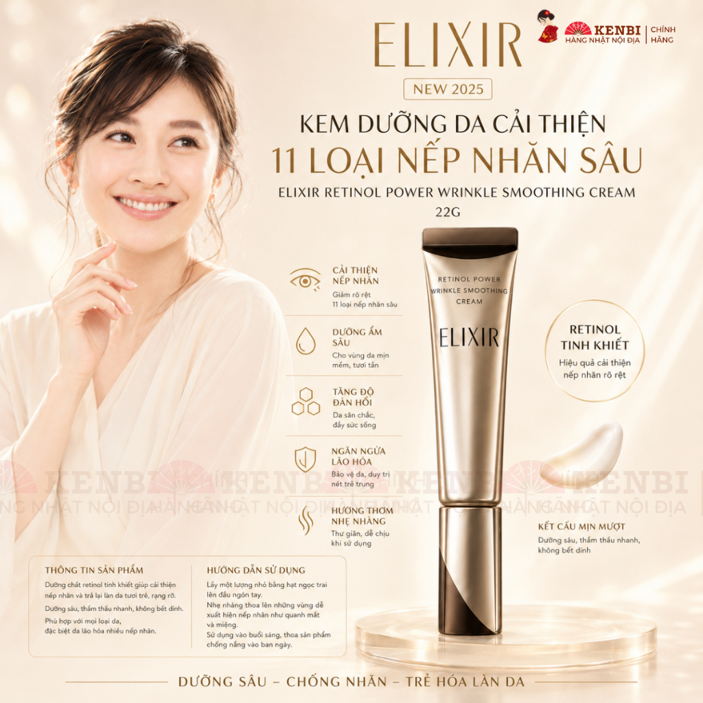 [CẢI TIẾN MỚI] Kem dưỡng Retinol cải thiện 11 loại nếp nhăn sâu ELIXIR RETINOL POWER WRINKLE SMOOTHI